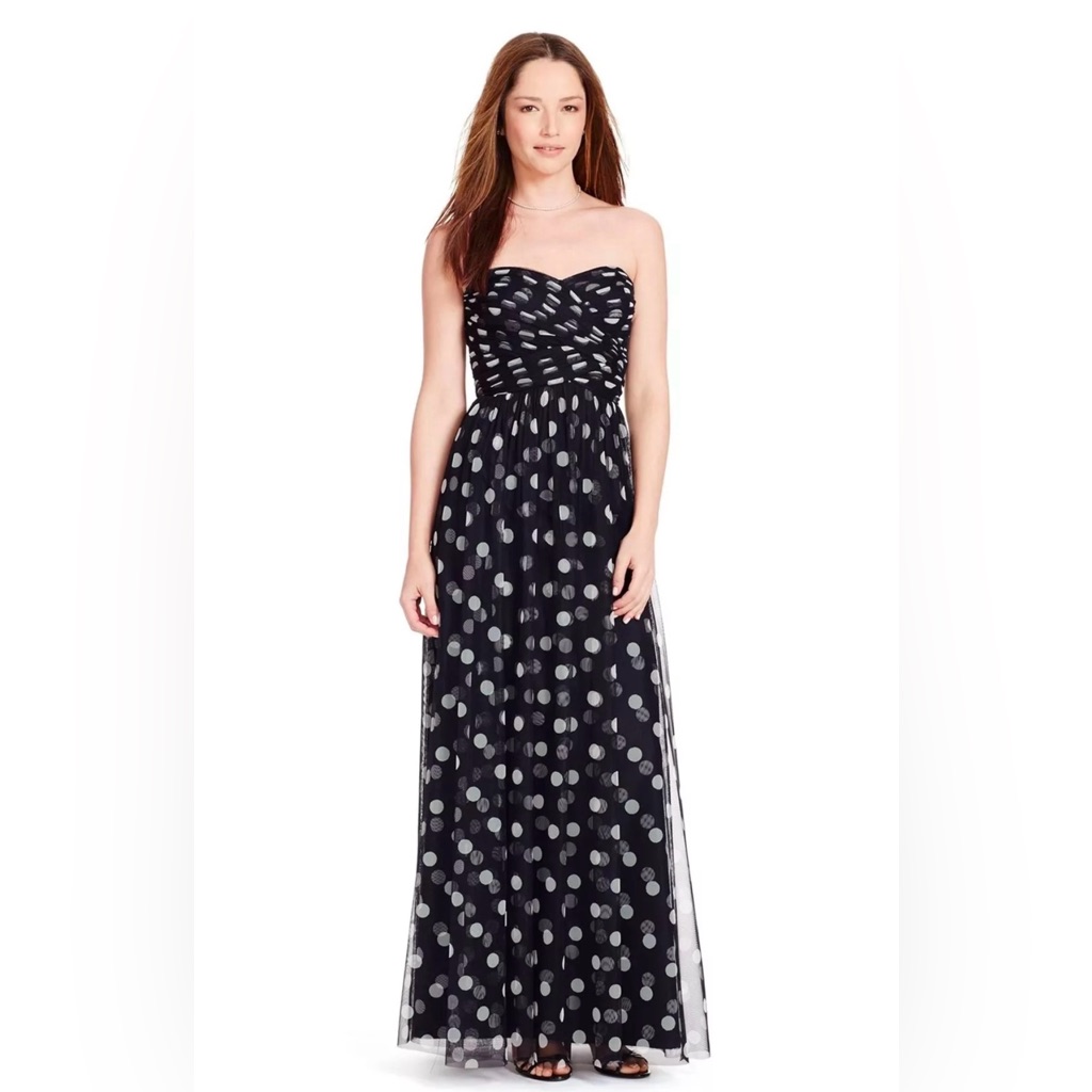 Lauren Ralph Lauren Evening Navy White Polka Dot Dress Gown - Size 10